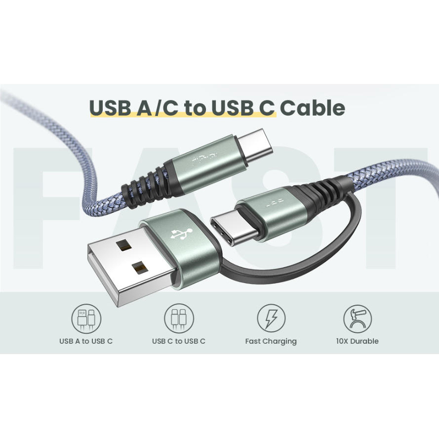 Кабель USB-A на Type-C 2в1 для быстрой зарядки и передачи данных