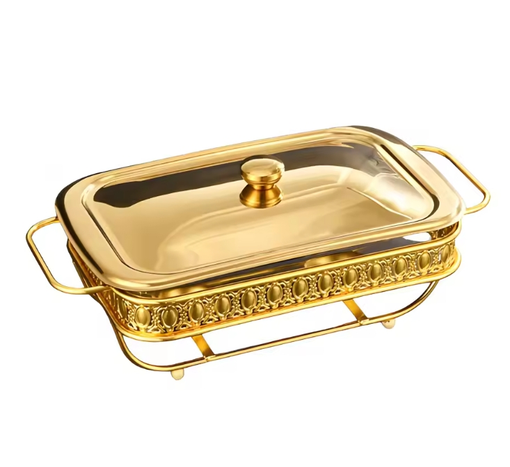 New 2L Stainless Steel Gold Hotel Restaurant Food Large Capacity Hot Pot Catering Buffet