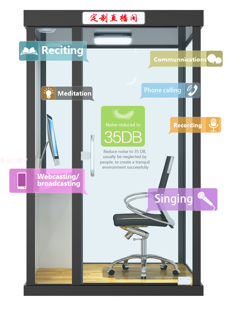 Mini Soundproof Studio for Live Webcasting Stream Pod Direct Broadcasting Room Movable Sound Insulation Office Booth