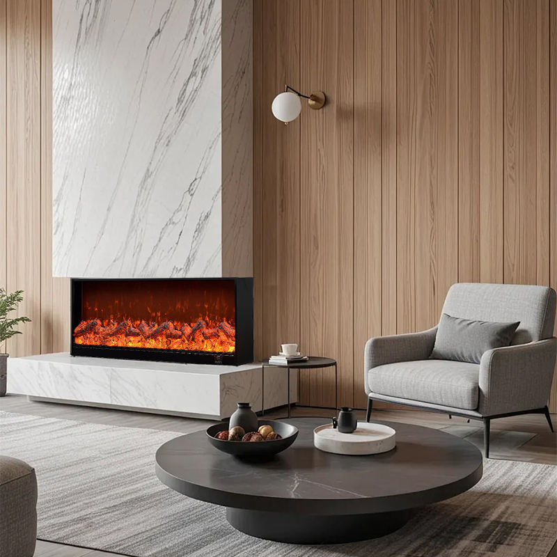 LED Electric Fireplace Metal Built-in Recessed Wall Mount Remote Control Energy-Saving Heating