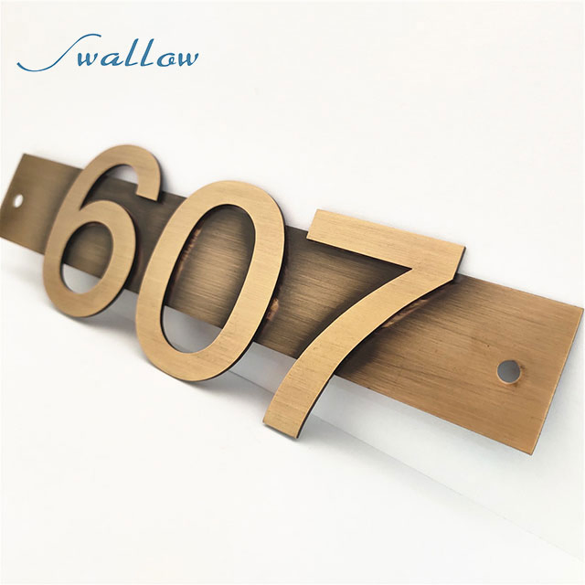 Adhesive Brass Metal Hotel Door Number Plates Villa Apartment Door Number Customized Letters