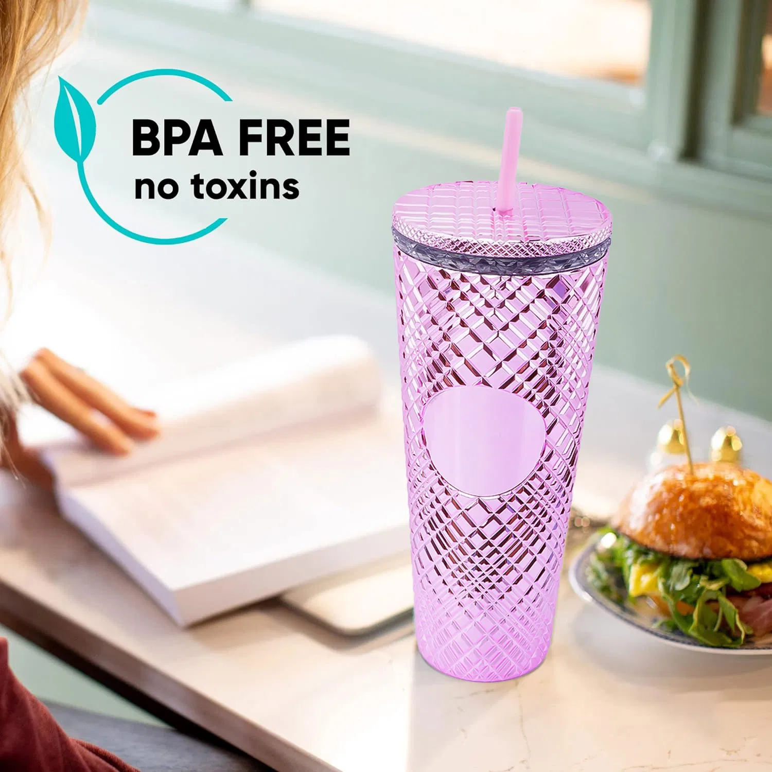 24oz Plastic Double Wall Drinking Diamond Studded Tumbler Acrylic Tumblers