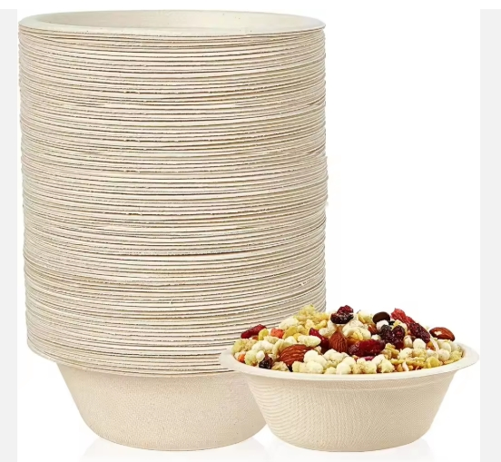 Pfas Free 24oz Biodegradable Disposable Compostable Food Container Sugarcane Bagasse Pulp Round Salad Bowl