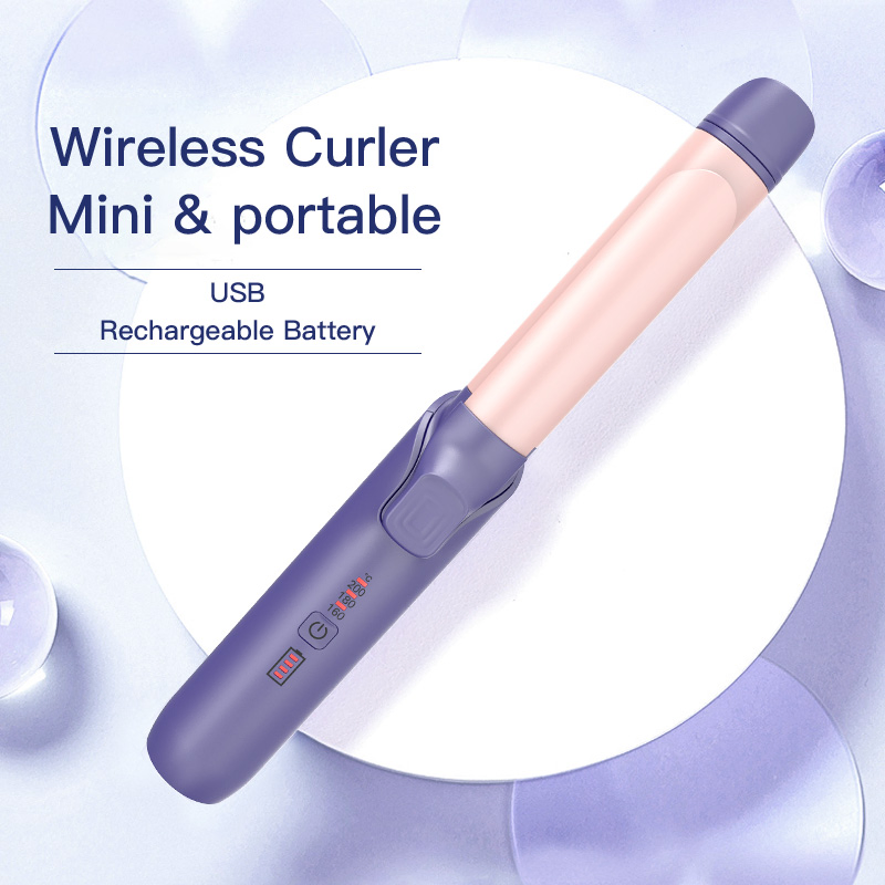 Portable Mini Pocket Straightener and Curling Iron, Rechargeable Wireless Ceramic Plate, Automatic Rotating Curling Iron