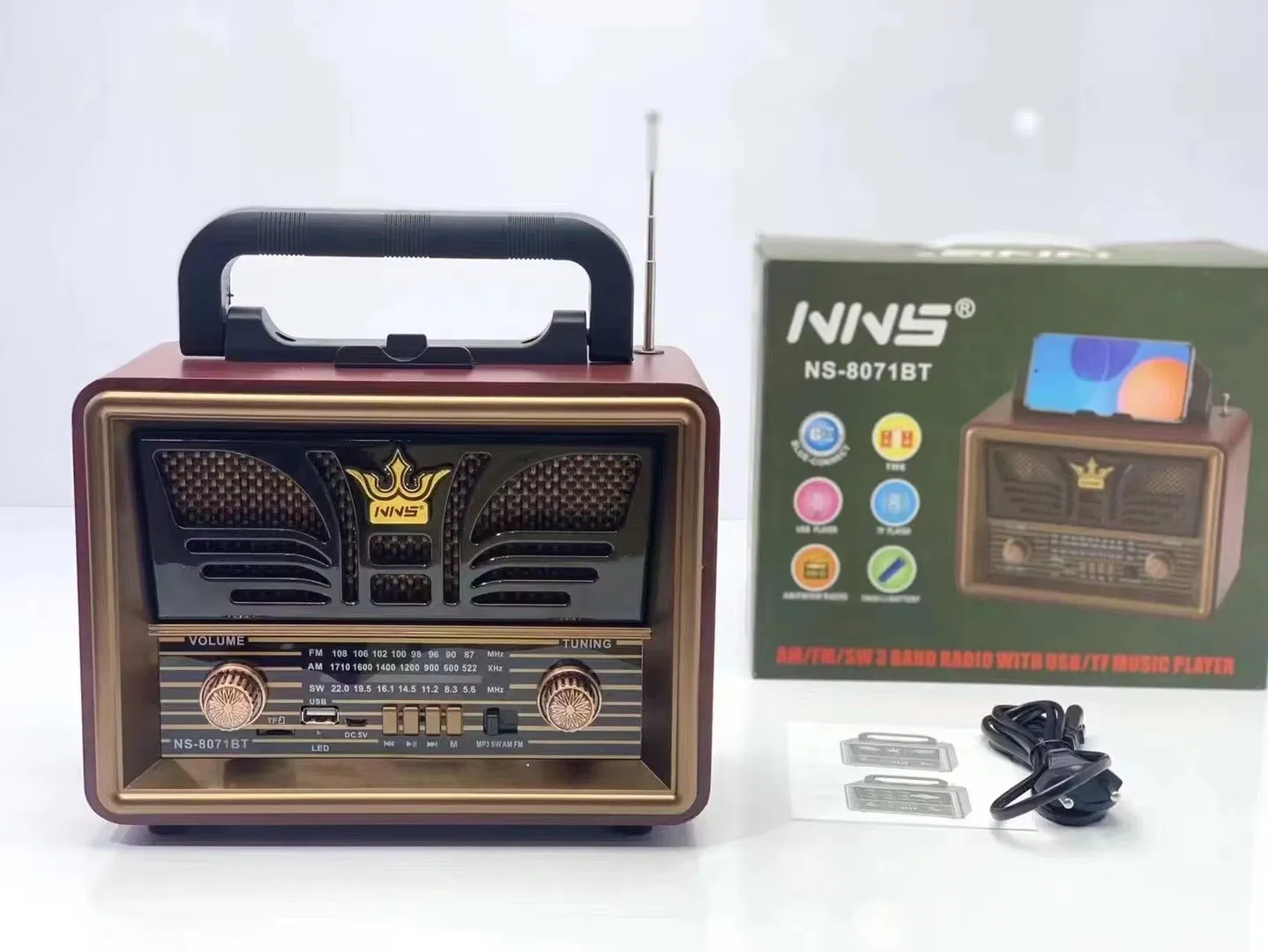 Ретро радио NS-8071BT с Bluetooth, деревянный корпус