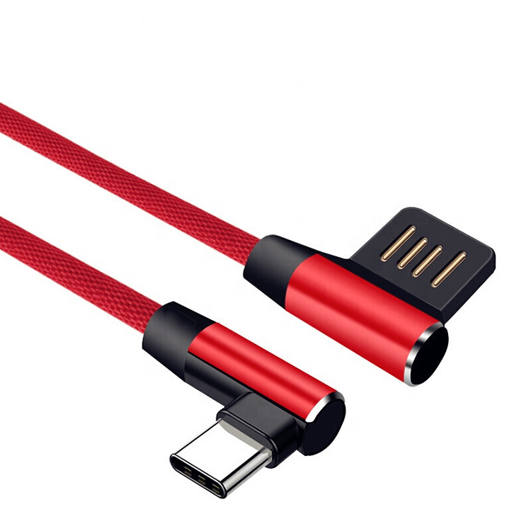 USB charger cable colorful nylon braid right angle Elbow USB high speed charging and data transfer cable for micro type C 8pin phone