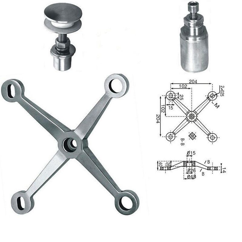 304 316 Stainless Steel Curtain Wall Accessories Glass 2 Arms 4 Arms Spider System Fitting