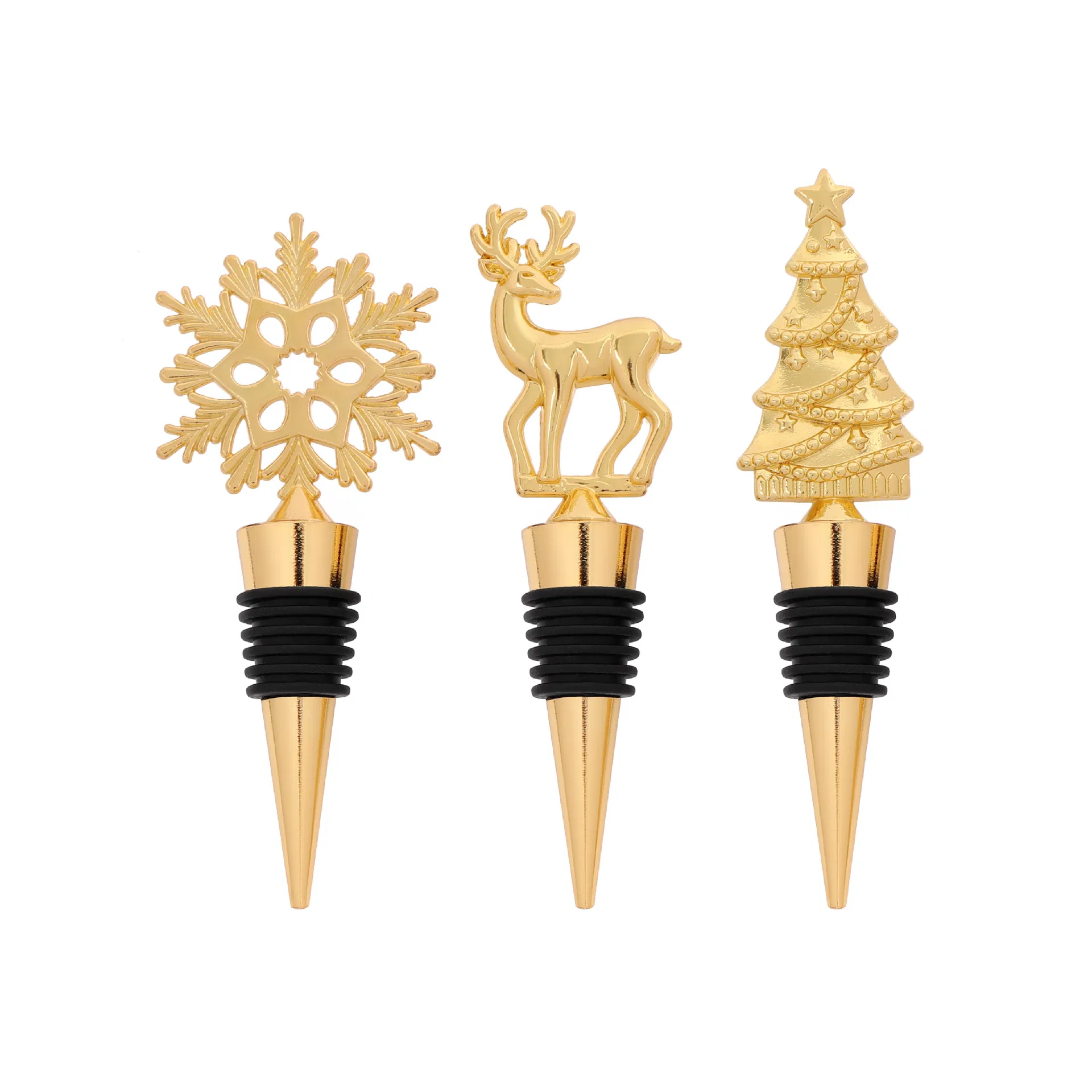 Creative Christmas Tree Deer Snowflakes Bottle Stopper Silicone Stopper with Zinc Alloy
