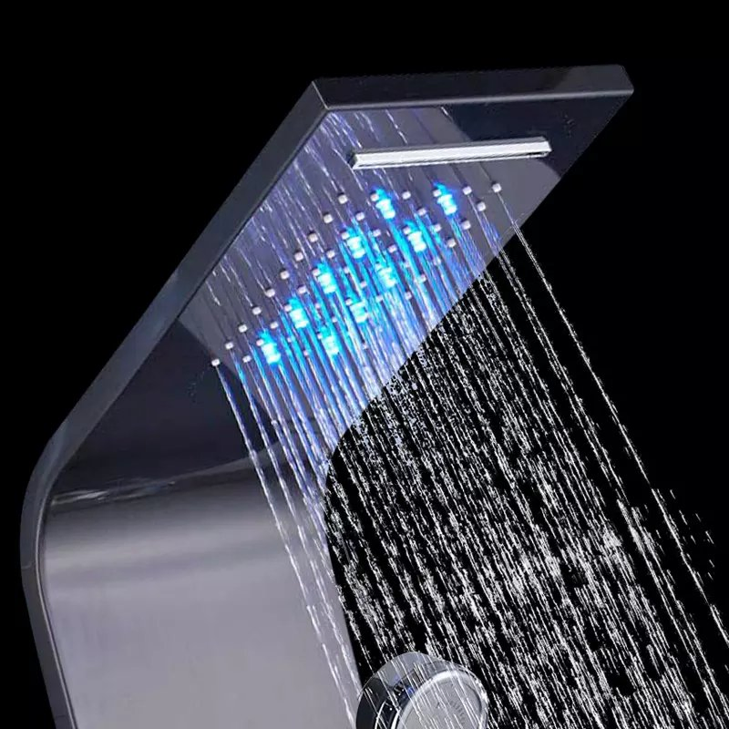 LED Thermostatic Digital Display Shower Panel Bathroom Wall Mounted Stainless Steel Waterfall Black Shower Column Set Tower Massage Jets LED Shower Panels