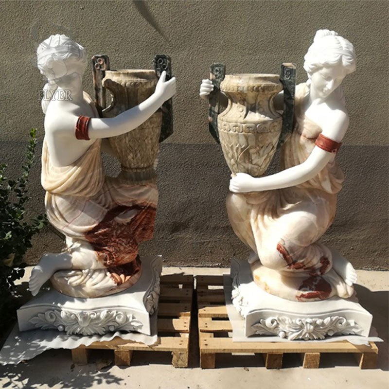 Wholesale Garden Decoration Handcarved Natural Stone Relief Flower Urns Planters Pots Large White Marble Flowerpot