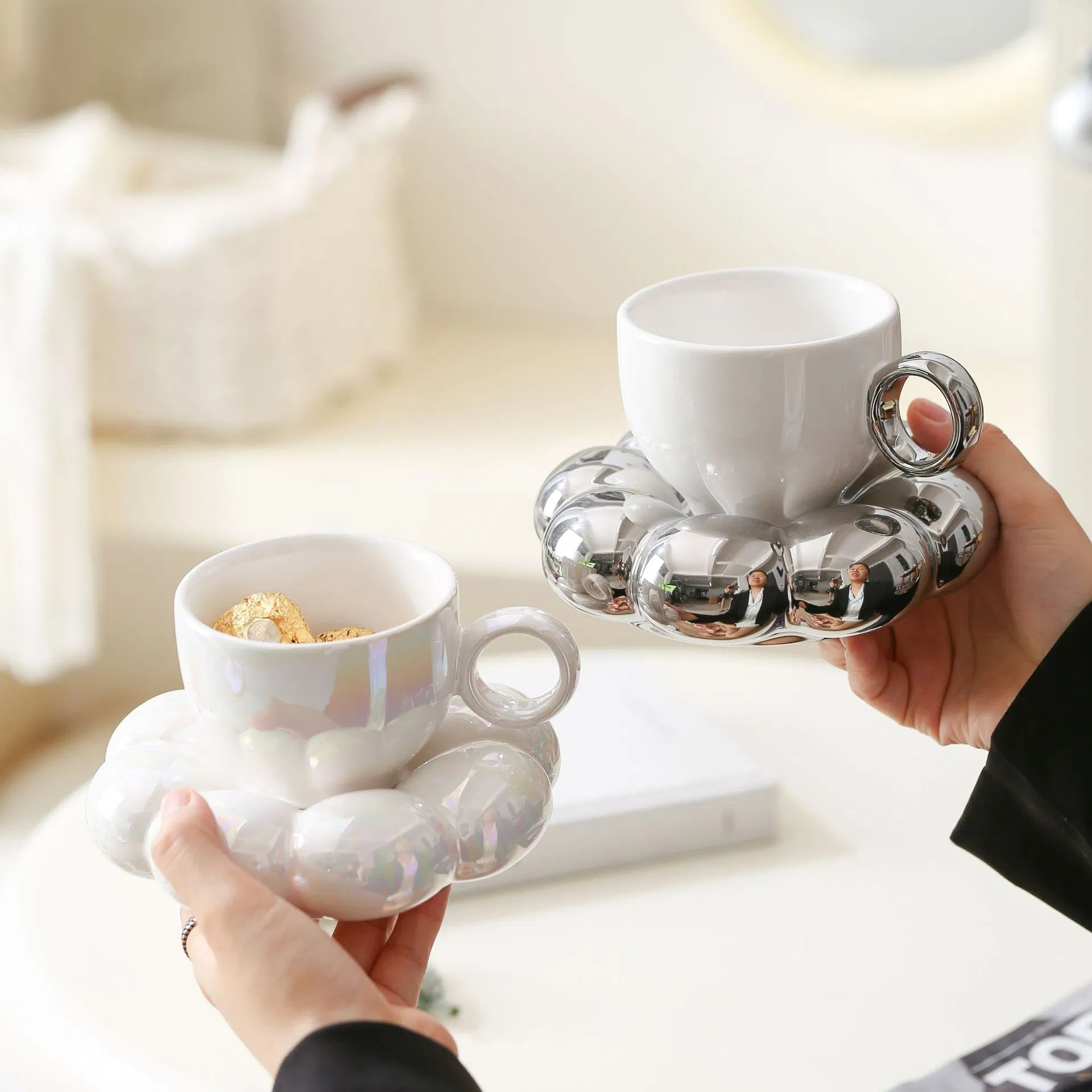 Cute Macaron Series Sunflower Coffee Cups and Saucers for Wedding Birthday Gift