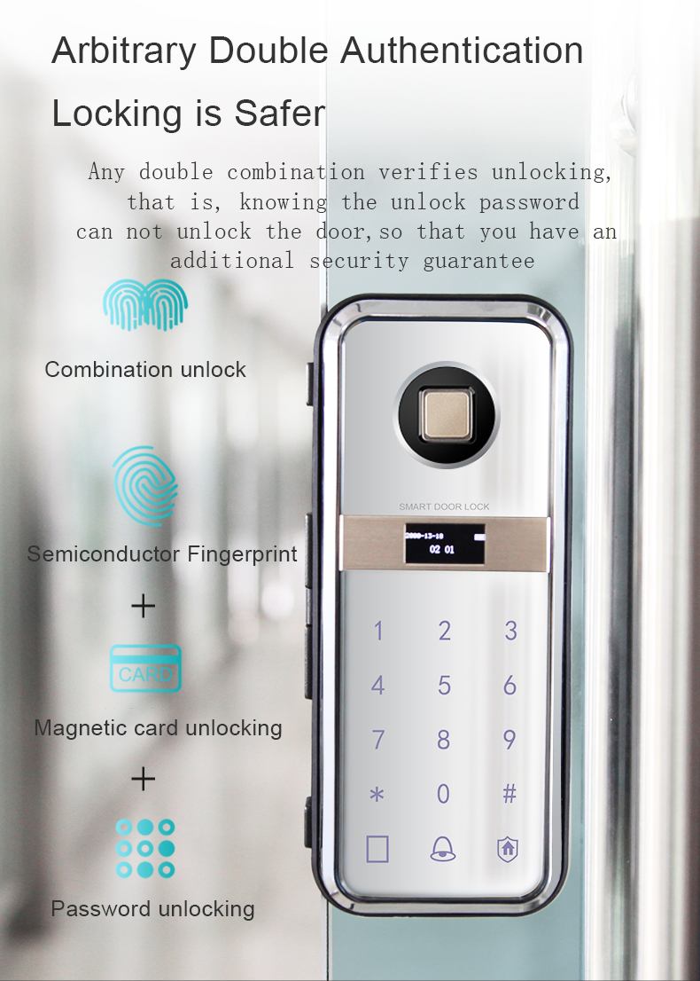 Easy to Install Digital Glass Door Lock Touch Screen Fingerporint Password Door Lock