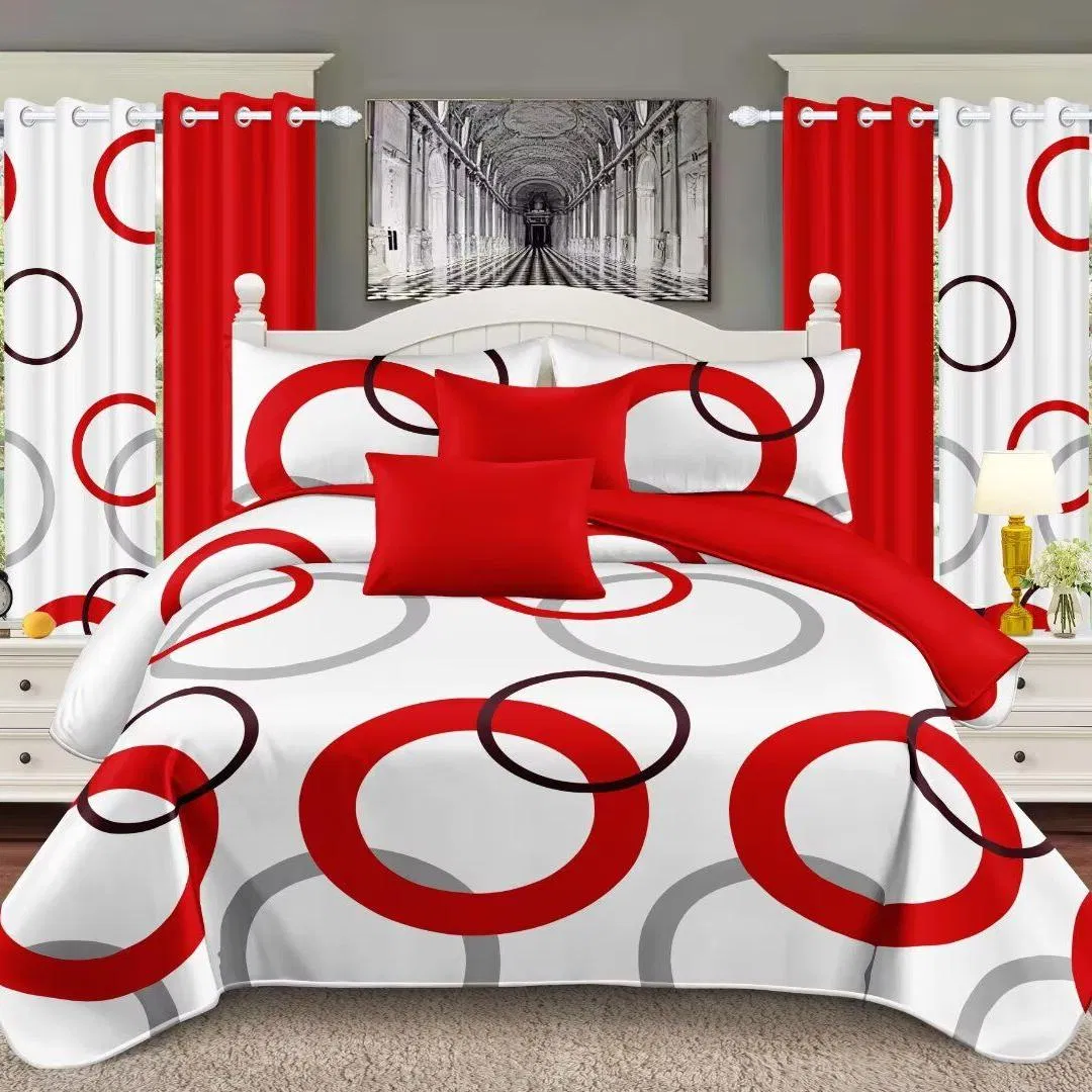 Cheap 11 PCS Bedding Set Bed Sheets Double Pillowcases Red Stripe Printing Bed Cover Quilts Curtains Microfiber Polyester Home Textile Quilted Bedspread