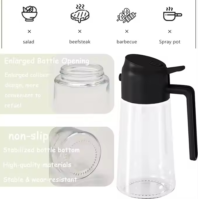 Hot Sale Dual Purpose Oil Spray Can 470ml Kitchen Oil Spray Bottle Push-Type Integrated Oil Bottle