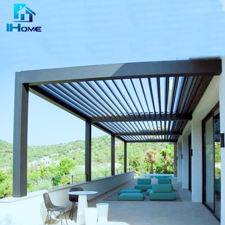 Exterior Roof Metal Gazebo with Retractable Screen Outdoor Aluminum Pergola Opening Roof