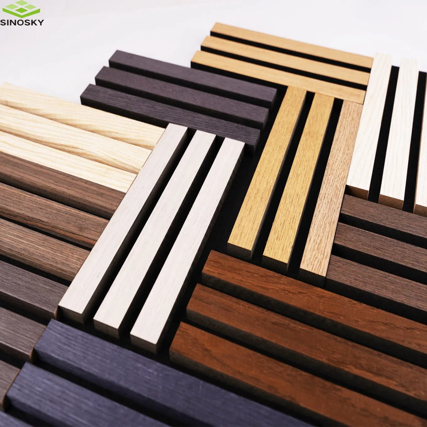 Slat Wood Veneer Acoustic Panels /Sound Absorbing Custom Design MDF Pet Wooden Slats Ceiling