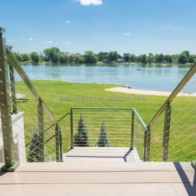Contemporary Outdoor Deck Railing Balcony Balustrade Cable Staircase in Wood