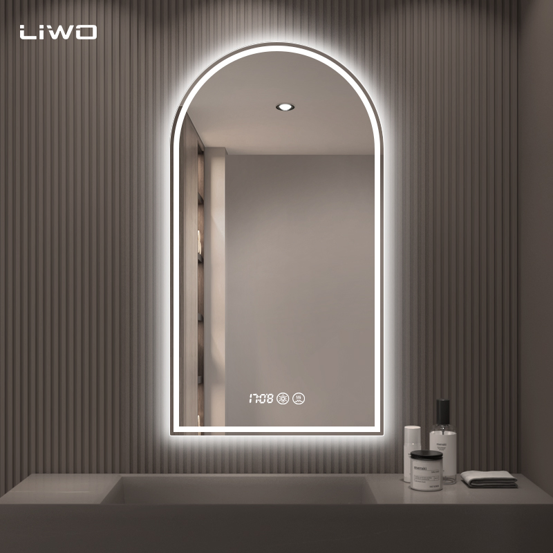 Camber Arched Frameless Home Decoration LED Mirror with Anti-Fog Intelligent Backlit Light Time Temperature Adjustable Smart Bathroom Furniture