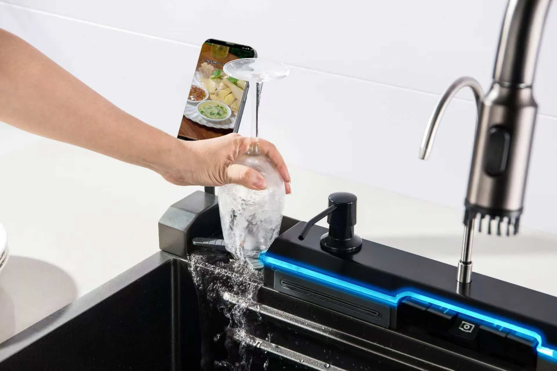New Digital Display Multifunctional Kitchen Sink Stainless Steel Cell Phone Holder
