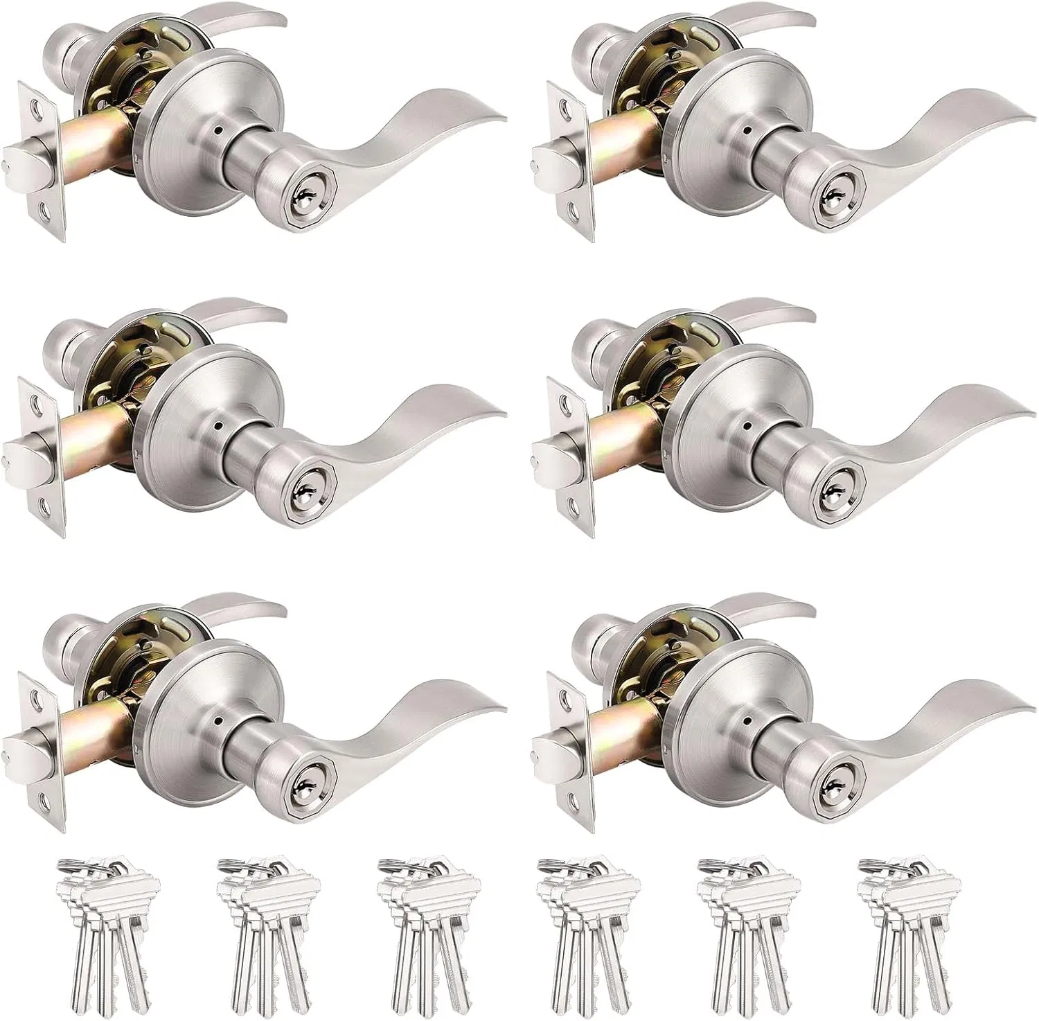 (Silver) Nickel-Plated Wave-Style Key Rod, Three-Rod Ball Door Handle Lock