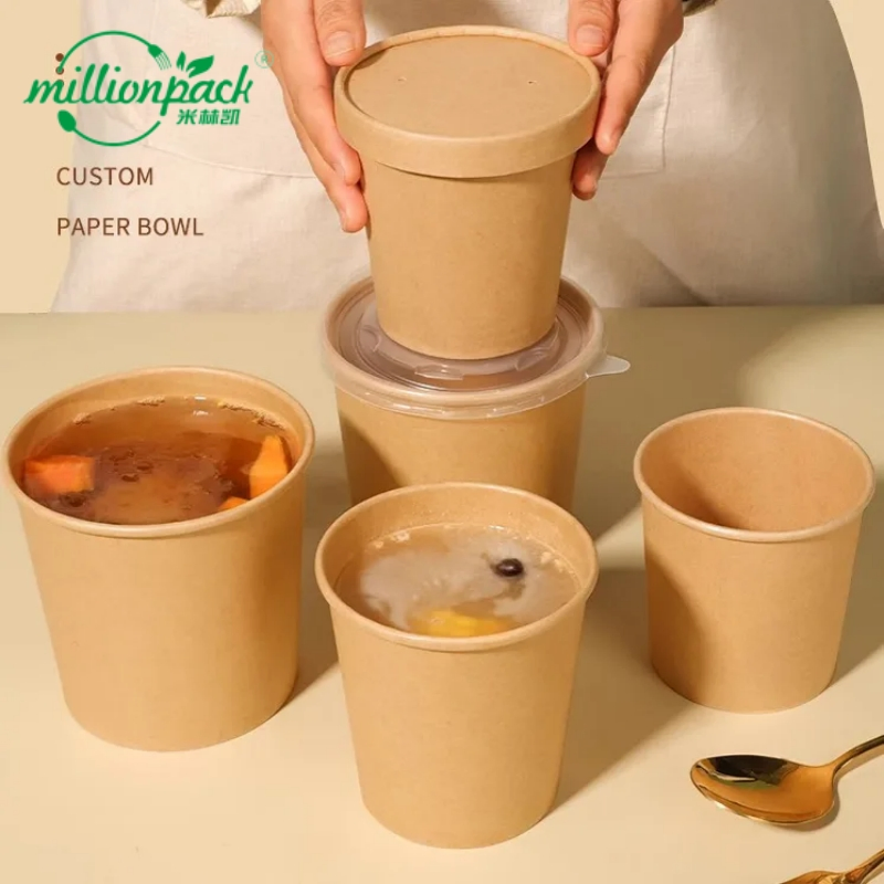 Disposable Paper Soup Bowl with Lid for Hot Food Takeaway