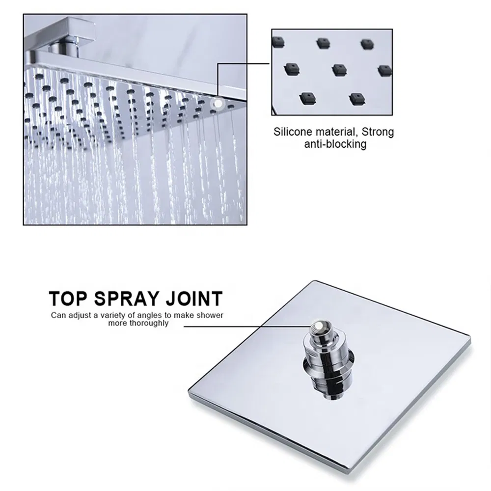 Luxurious Exposed Shower System Dual Function Bathroom Thermostatic Shower Faucet with 8.7 Inch Square Rainfall Shower Head
