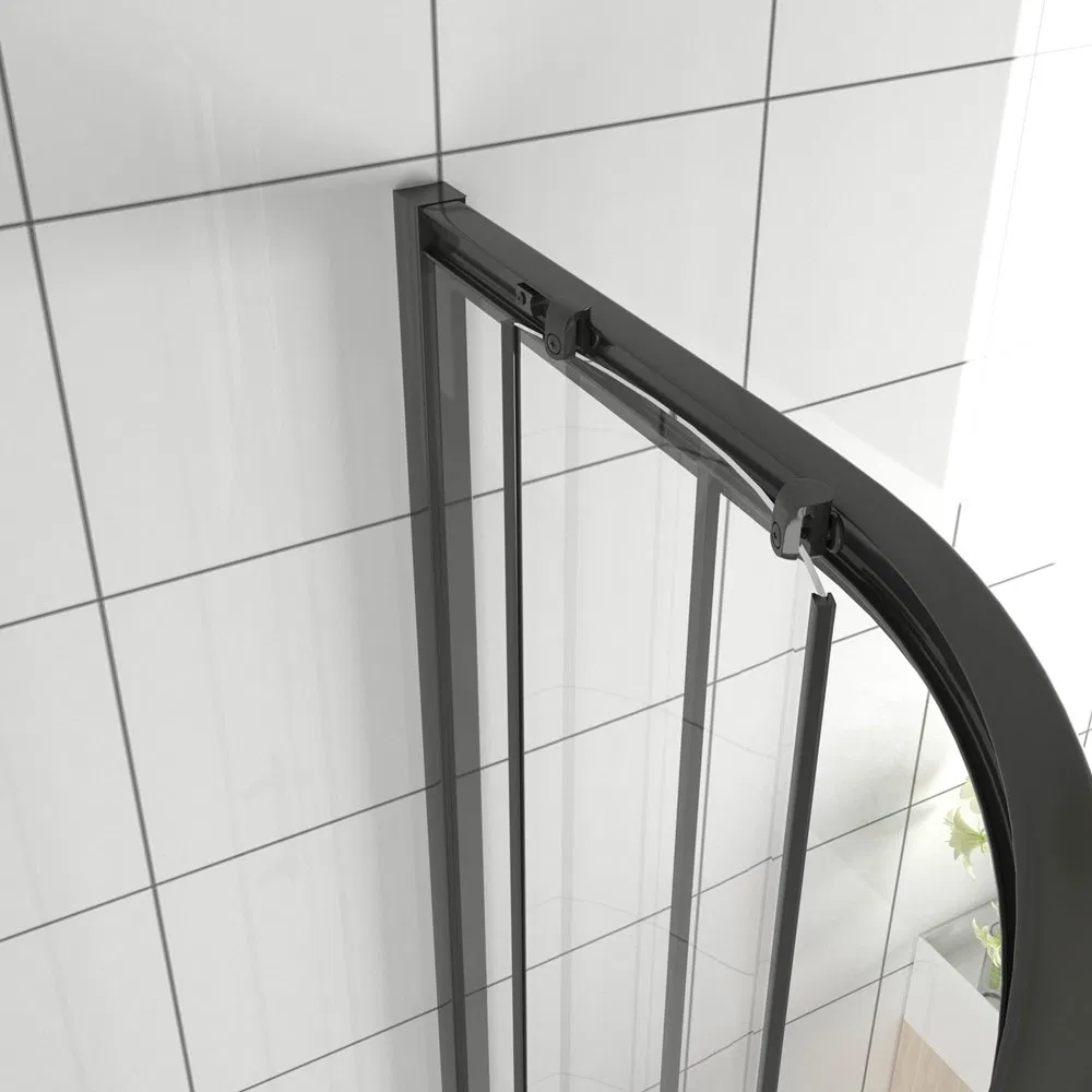 Black Aluminium Frame Glass Quadrant Double Sliding Doors Shower Cubicle