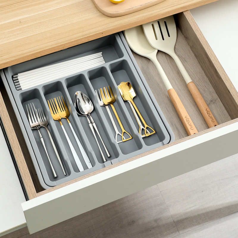 Extended Cutlery Storage Box, Portable Expandable Storage Tray for Home Use