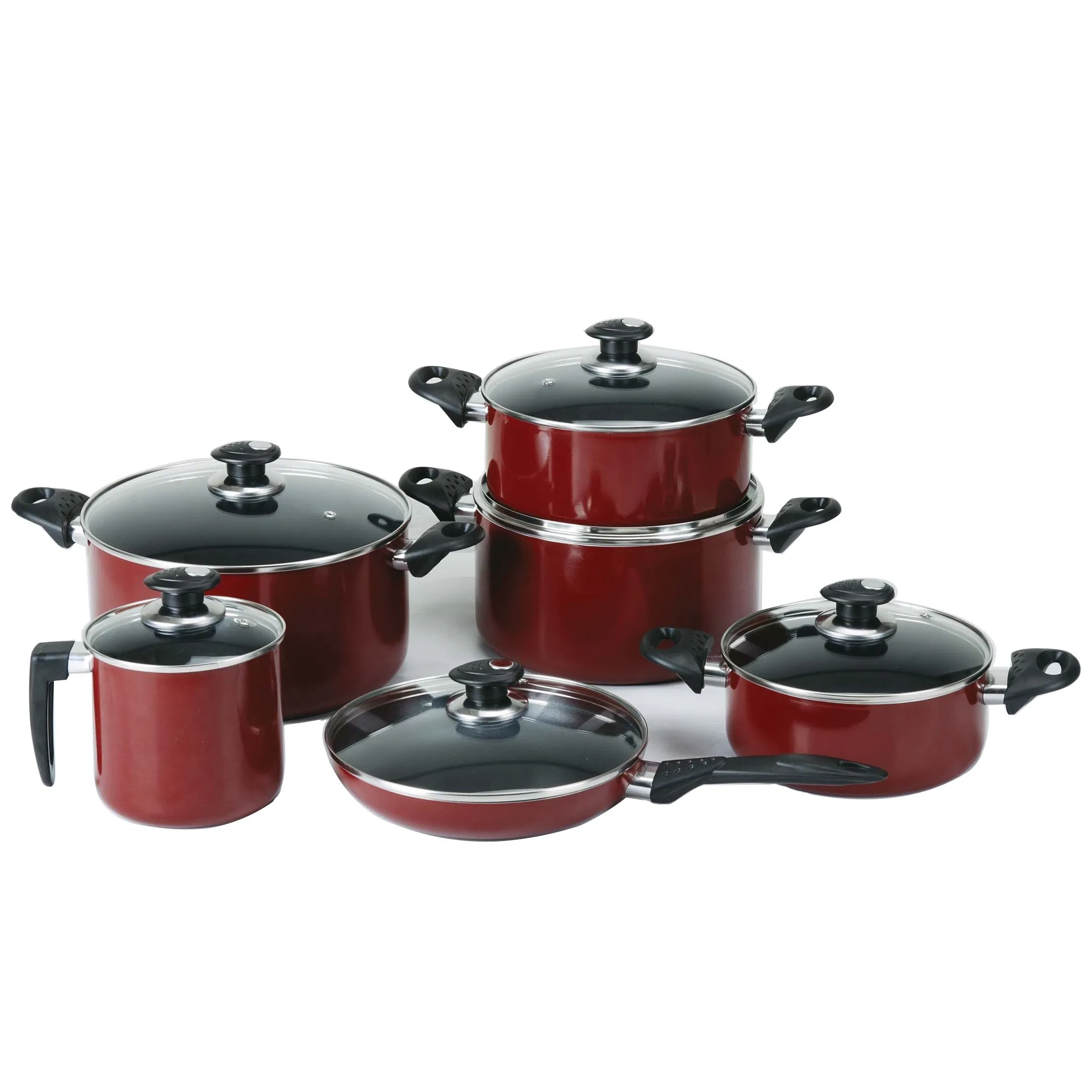 China Factory 12PCS Luxury Red Nonstick Aluminum Cookware Set