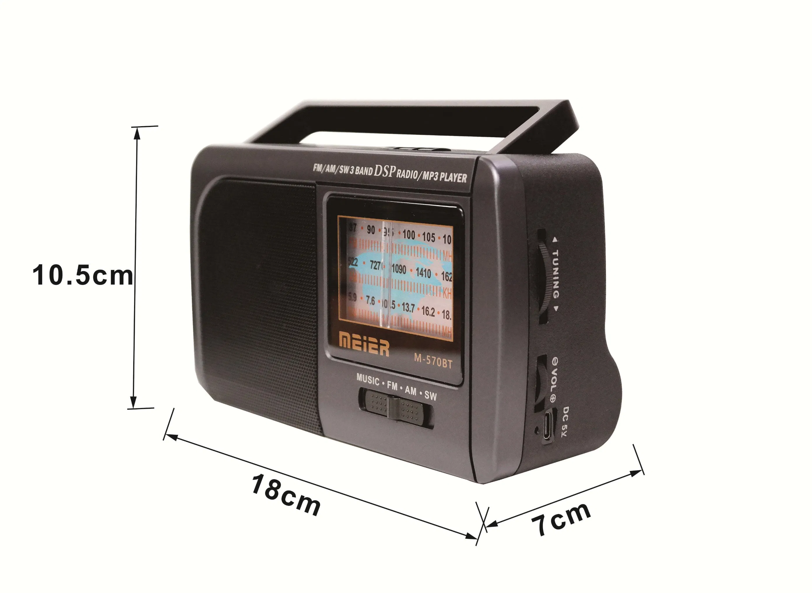 Meier M-571bt Portable 3-Band Am FM Sw Radio, LED Flashlight, TF Card and MP3 Player, Rechargeable Speakers