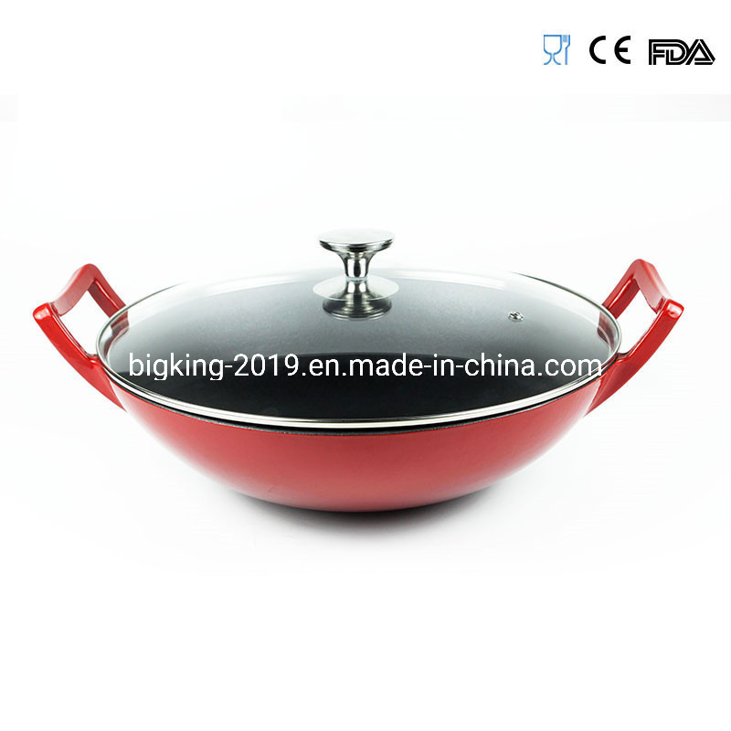 Factory Price China Red Cast Iron Enamel Wok