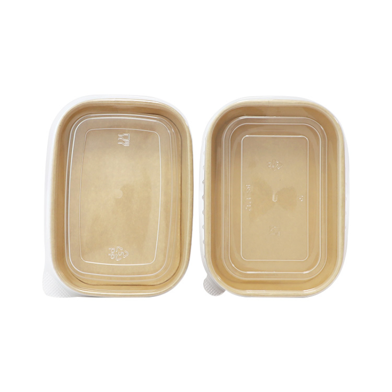 Paper Bowls Custom Take out 500ml 650ml Recentangle Disposable Kraft Paper Salad Bowl with Lid