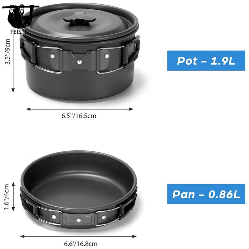 Outdoor Camping Cookware Set for 2-3 People Aluminum Pot Set Camping Pot