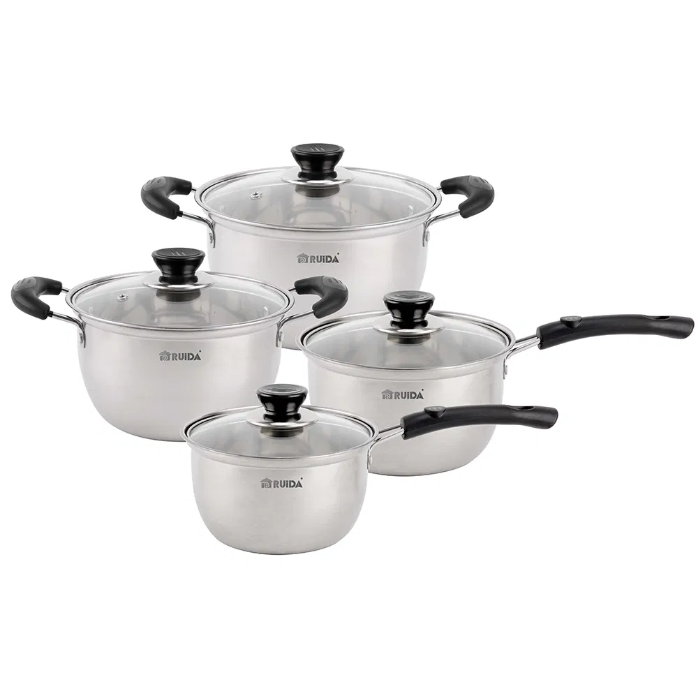 Wholesale Kitchenware 8PCS Non-Stick Cooking Pots Stainless Steel Cookware