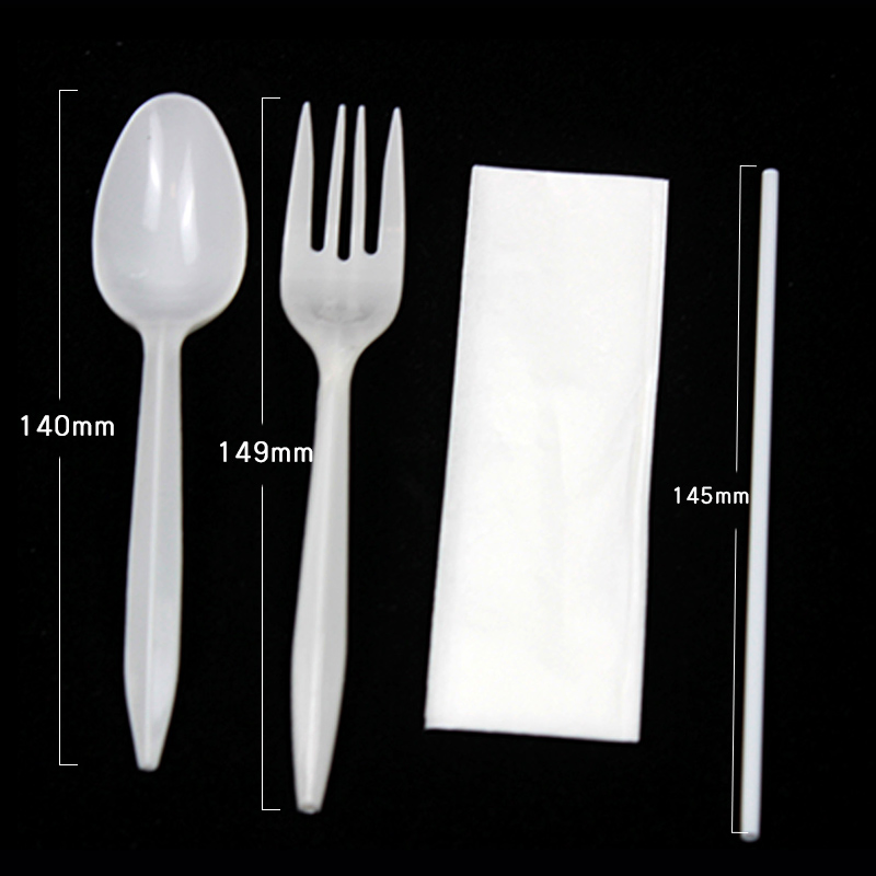 PP Disposable Plastic Set 2.5g Fork, Spoon, Napkin, Straw Cutlery Set Takeaway