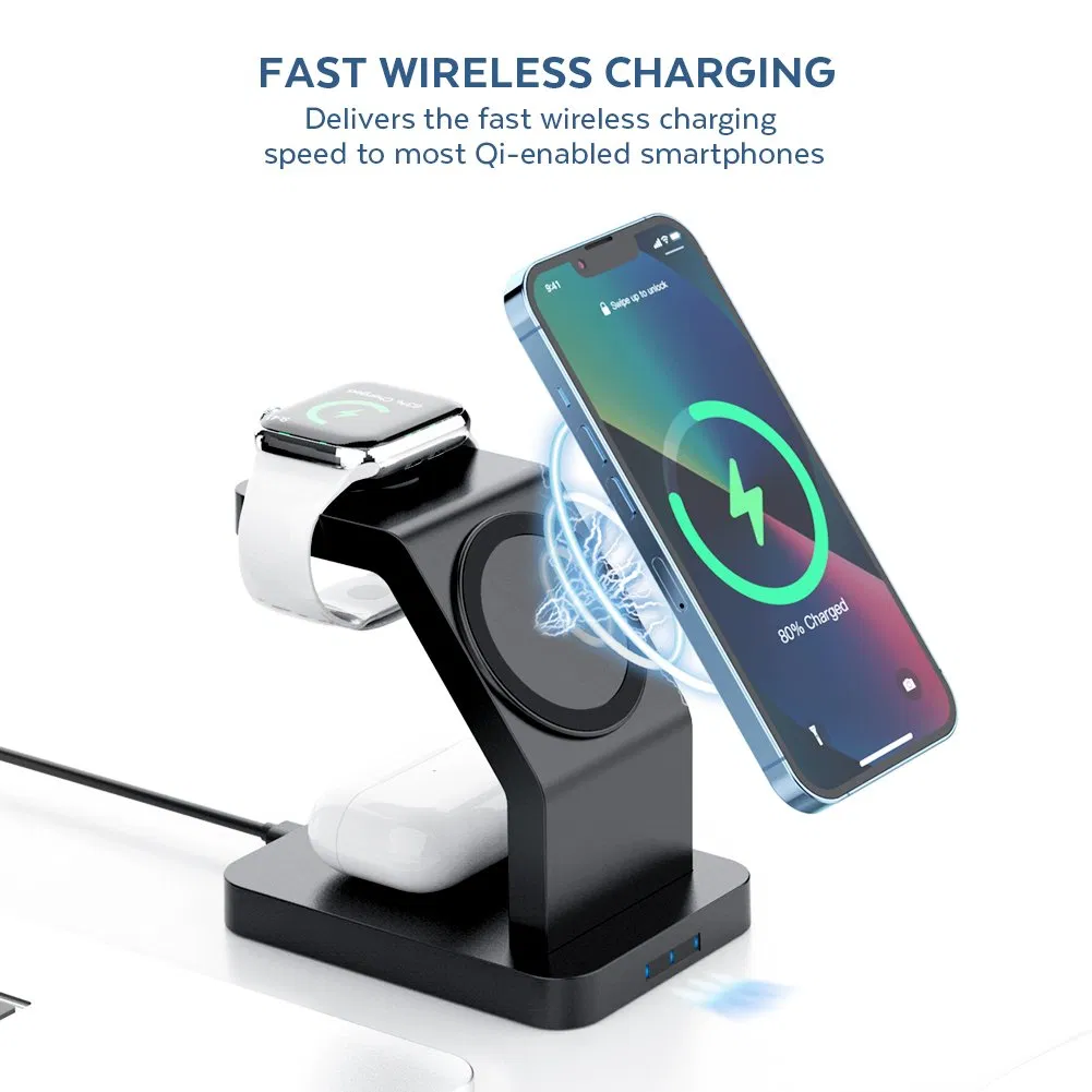 Беспроводная зарядка 3 в 1 для Apple, Samsung, Google, Fitbit