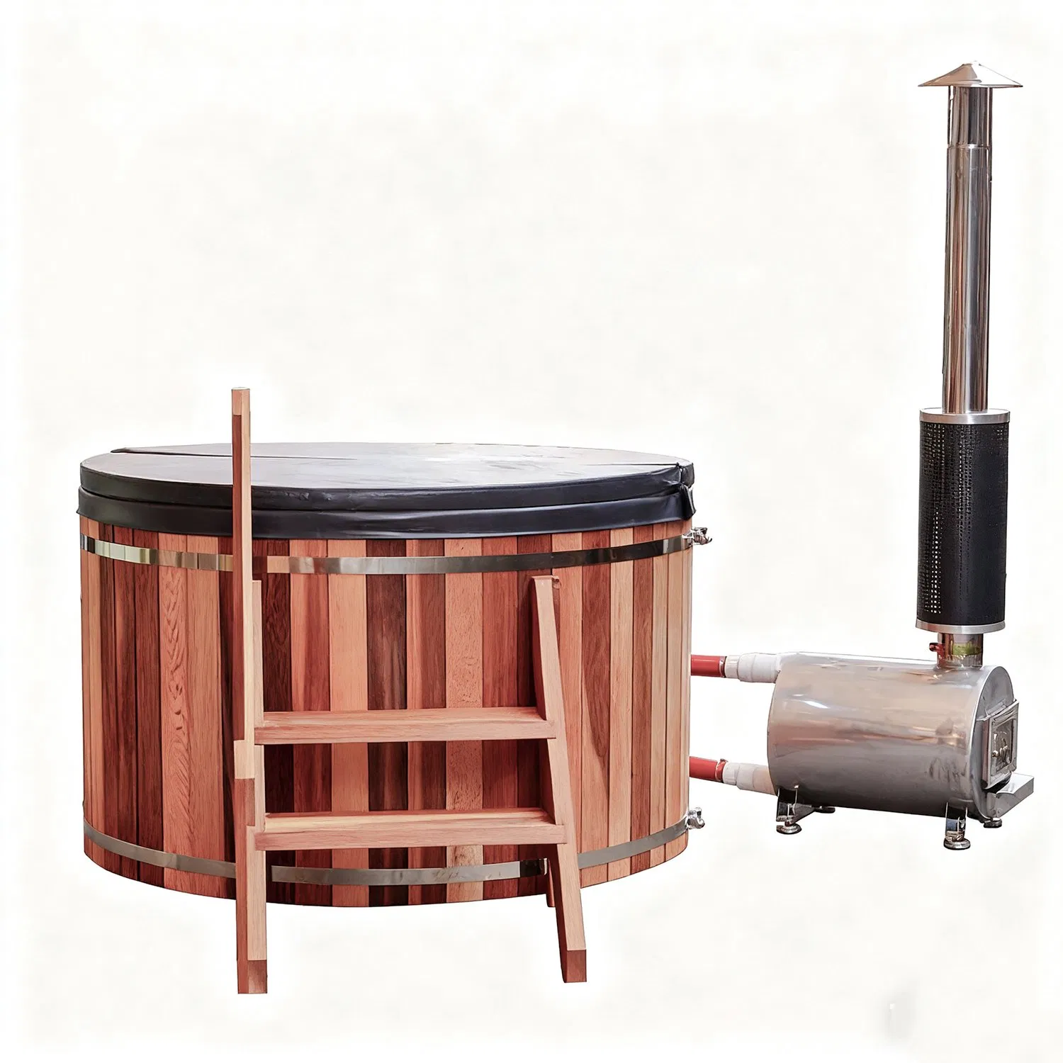 Hot Selling Outdoor Red Cedar Wood Fired Hot Tub Hot Tub with Wooden Burning Heating Stove for Hot Water Bath