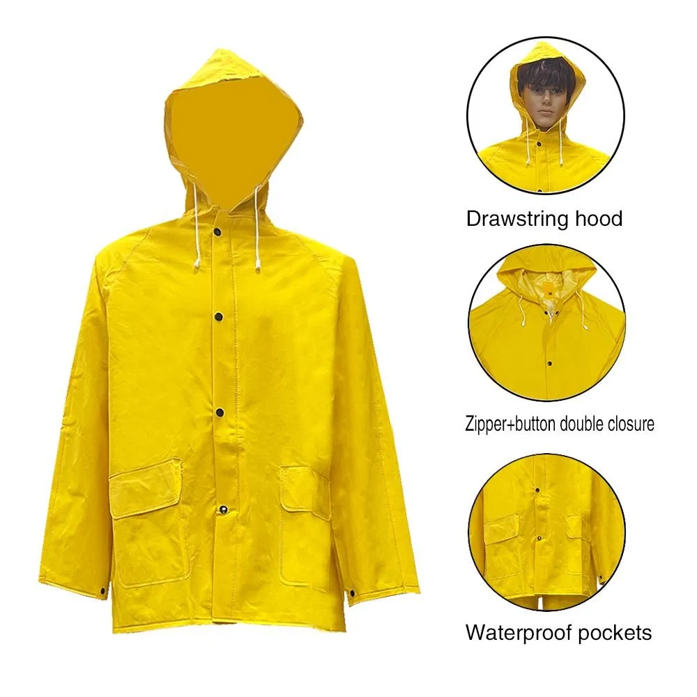 Wholesale Heavy Duty PVC Polyester Rain Jacket Pant Reusable Yellow Waterproof Rainsuit