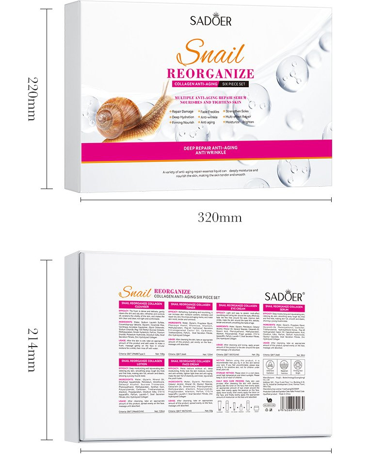 Online Wholesale and Retail Snail Reorganize Collagen Nourishing Skin Care Products Refreshing Hydrating Moisturizing Skin Care Set