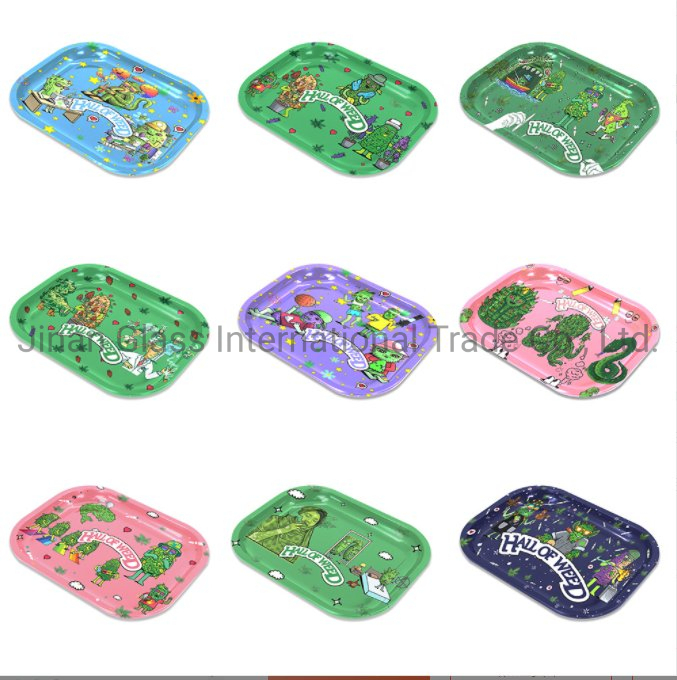 2022 New 18 * 14cm Tinplate Cigarette Tray Cartoon Pattern Cigarette Tray Smoking Set