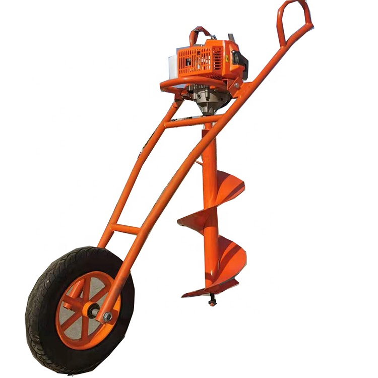 Gasoline Ground Drill Hand Push Type Earth Auger with Wheel Earth Auger Drill Tree Planting Digging Machines