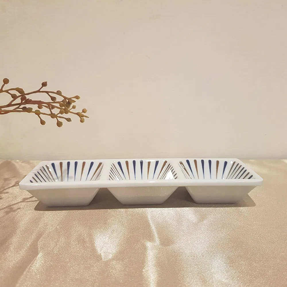 Rectangular Divided Sauce Dishes for Spice Dish 3-Compartment Appetizer Serving Tray