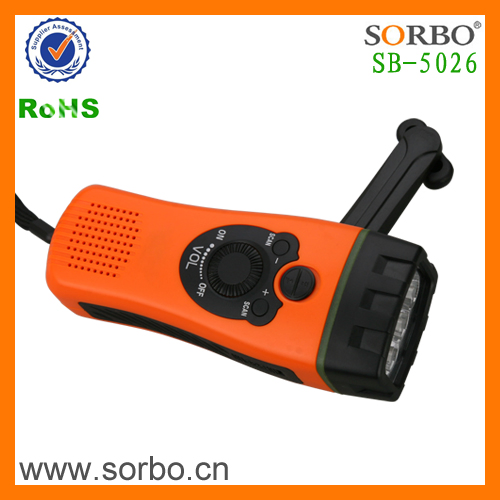 Multifunction Hand Crank FM Radio with LED Flashlight