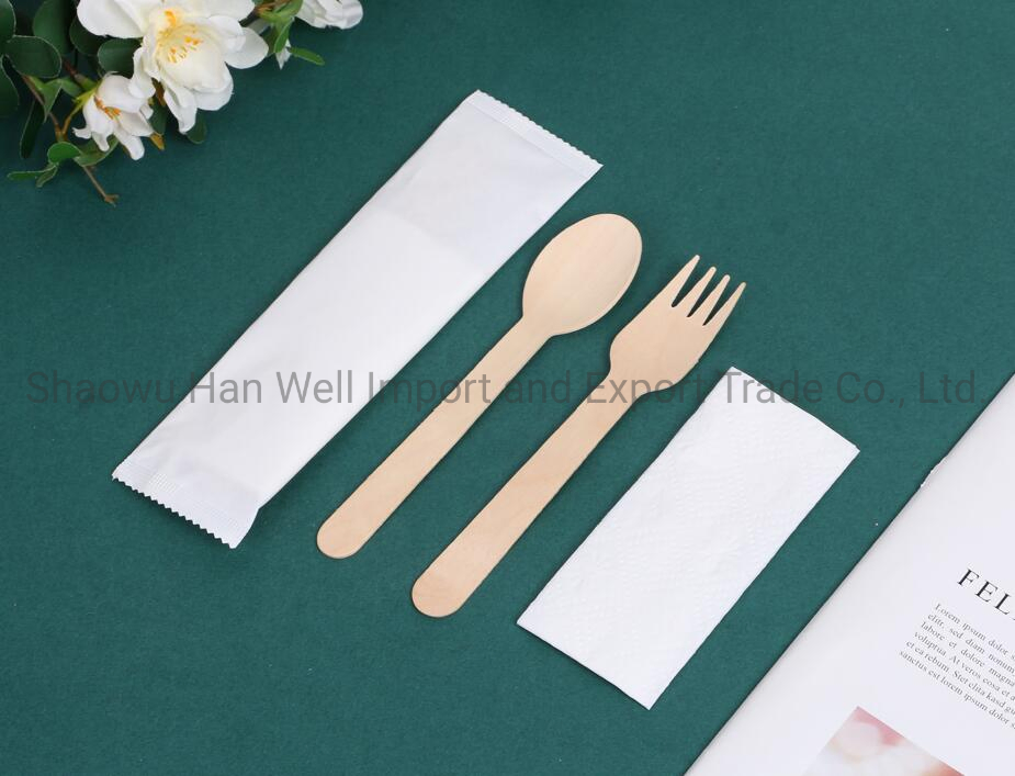 140mm Wooden Biodegradable Spoon Fork Knife Individual Cutlery Set