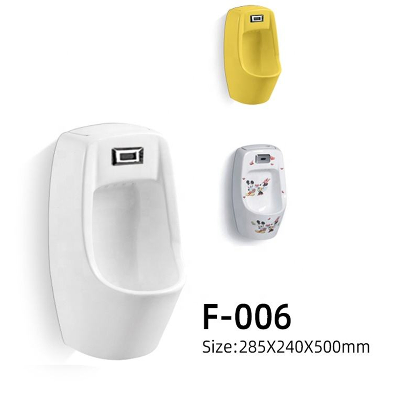 Standing Sensor Urinal for Kids: Small Size, Yellow Color Pattern Ceramics with Sensor Device, Ideal for Wall-Mounted Urinals