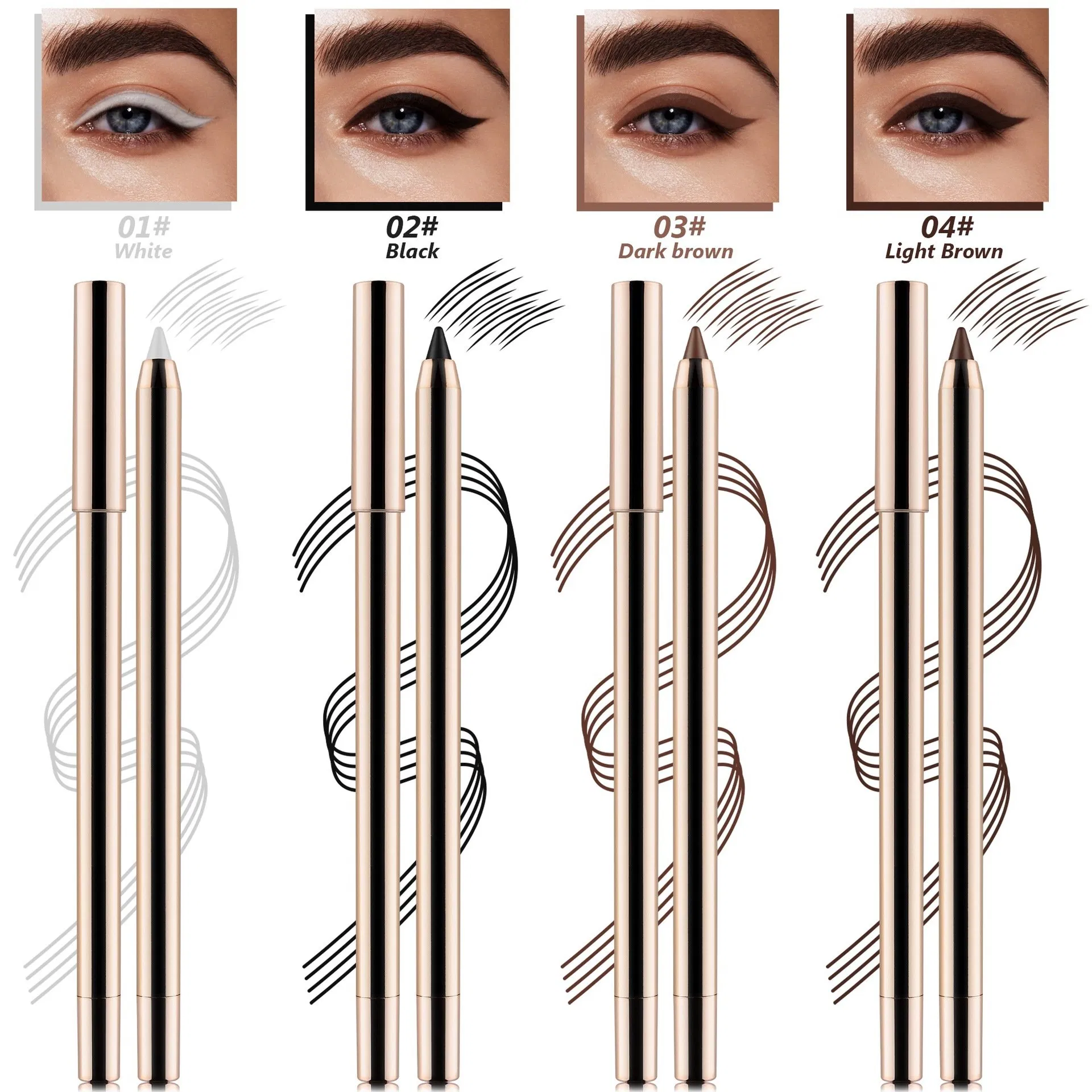 Gold Tube Waterproof Dark Brown Black Retractable Eyeliner Pencil Organic Vegan Gel Creamy Eyeliner