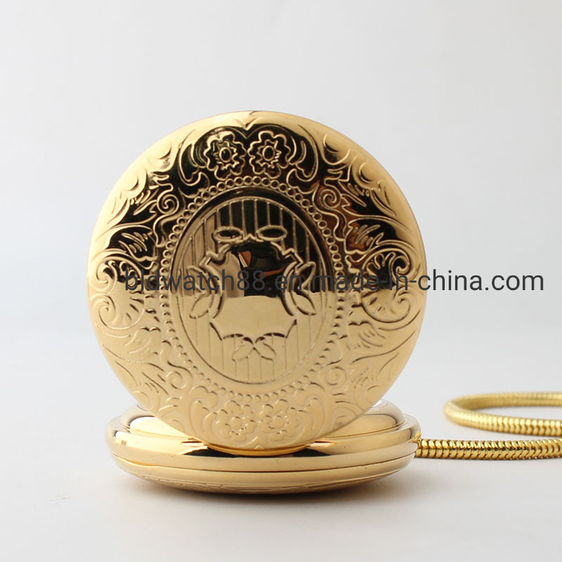Best Quality Man Woman Fashion Antique Gold Pocket Watch with Chain