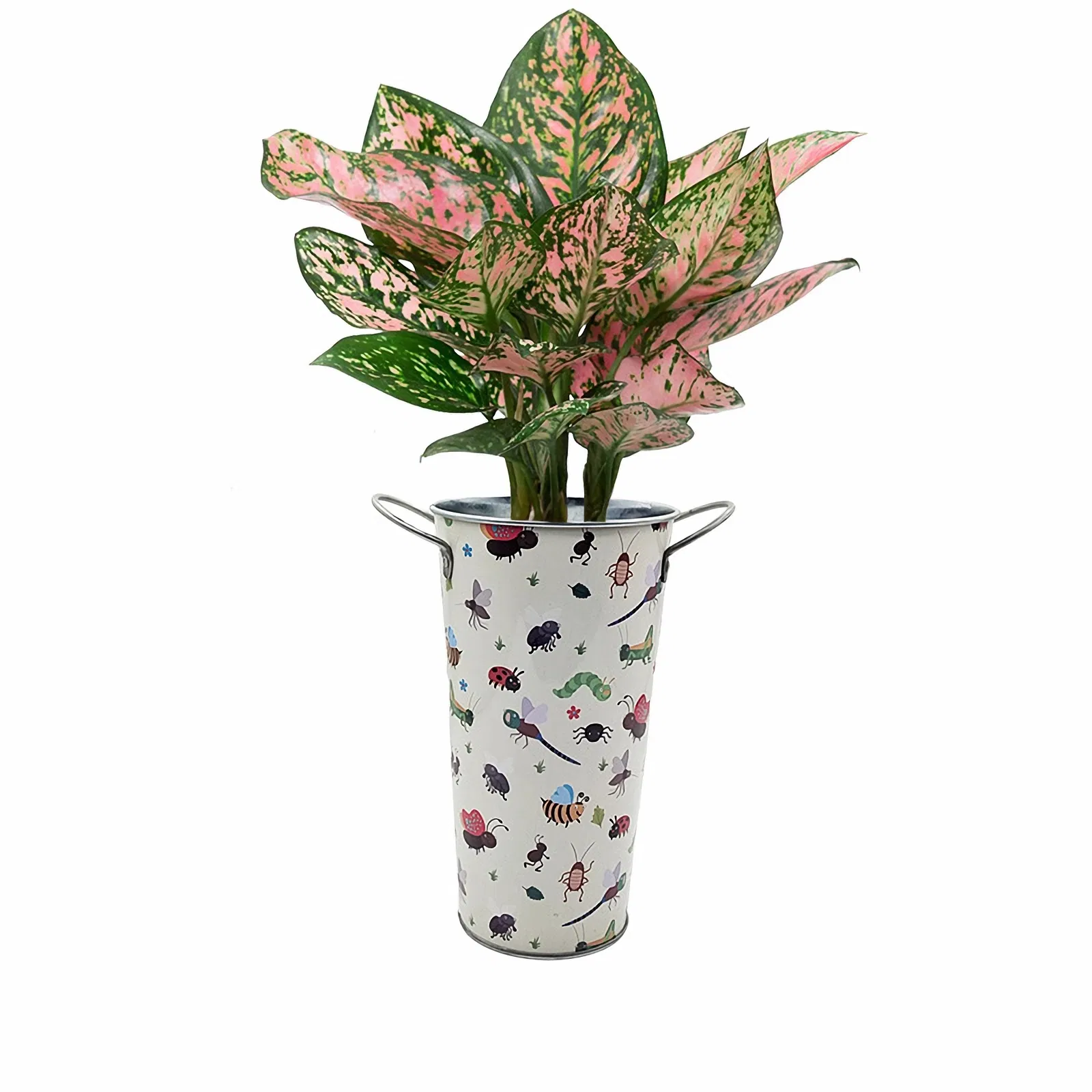 Cute Insect Printing Metal Flower Tin Flower Vase