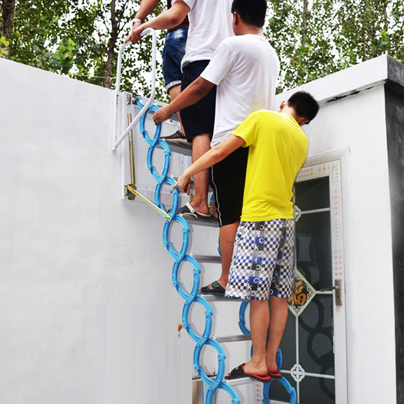 Outside Stairs Telescopic Staircase Attic Home Indoor and Outdoor Platform Wall Hanging Folding Simple Shrinkage Thickened Fire Escape Ladder