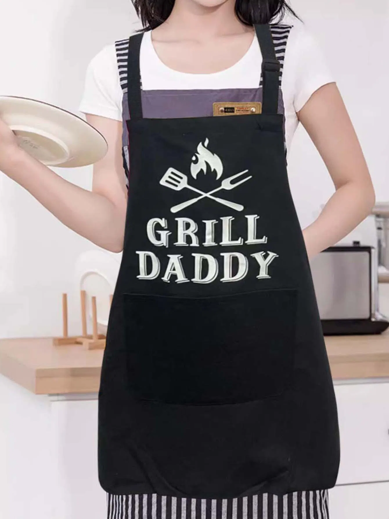 Kitchen Apron, Solid Color Printed Apron, Machine Washable, Pocket, Thanksgiving Gift, Pure Cotton Apron